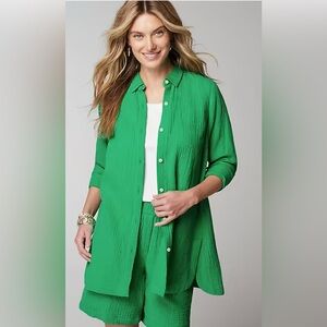 J. Jill Green Papaya Cotton-Gauze Split-Hem Tunic NWT XSP